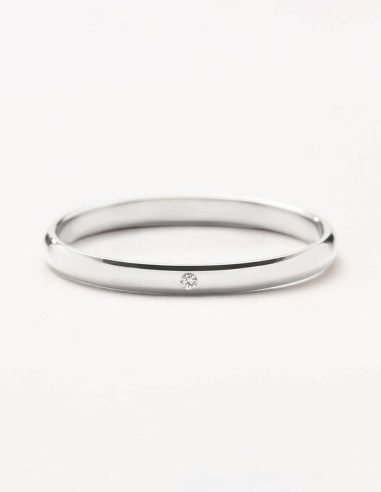 Anillo de boda clásico media caña con diamante en oro blanco | RD25BP1D